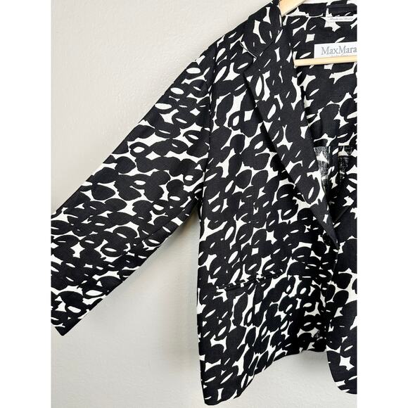 MaxMara 100% Pure Flax Linen Blazer Italy 12 Patterned Black White Single Button - Picture 3 of 13